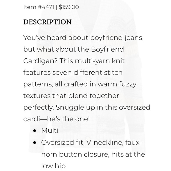 NIB Cabi Boyfriend Cardigan - Picture 3 of 4